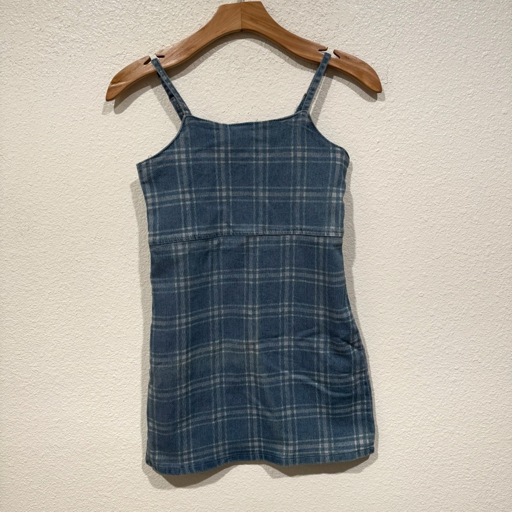 NWT Kids Forever 21 Girls Blue White Plaid Spaghetti Strap Cami Dress 9/10